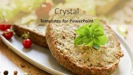  Presentation with veggie - PPT layouts featuring closeup of some veggie burgers made with eggplants and other vegetables in a plate placed on a rustic wooden table background and a yellow colored foreground