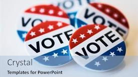  Presentation with vote - Theme having closeup-of-some-vote-badges background and a light blue colored foreground