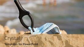  Presentation with face mask - Amazing PPT theme having closeup-of-someone-next backdrop and a coral colored foreground