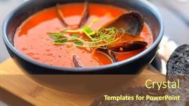  Presentation with tomato - Slide set consisting of closeup-of-soup-bowl background and a tawny brown colored foreground