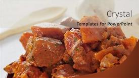  Presentation with raw meat - Presentation design featuring closeup-of-spanish-raw-pinchos background and a soft green colored foreground