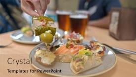  Presentation with tapas - Presentation theme enhanced with closeup-of-spanish-tapas-pintxos background and a coral colored foreground