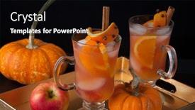  Presentation with cider - Slide set consisting of closeup of spicy apple cider on a tray with mini pumpkins fresh apples and cinnamon sticks fall drinks series background and a black colored foreground