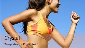  Presentation with woman runner - Cool new presentation with closeup of sporty woman runner in profile on a hot summer day backdrop and a yellow colored foreground