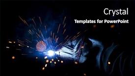  Presentation with spot welding - Slide set with closeup of spot welding process background and a black colored foreground