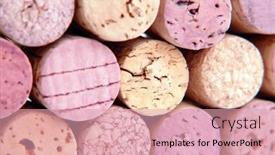 Presentation with wine - Theme featuring closeup of stacked assorted wine corks background and a coral colored foreground