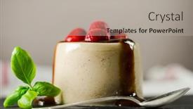  Presentation with strawberry - Audience pleasing presentation theme consisting of closeup-of-strawberry-pannacotta backdrop and a light gray colored foreground