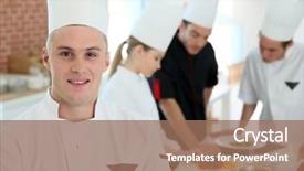  Presentation with catering - Colorful presentation theme enhanced with closeup of student in catering school backdrop and a coral colored foreground