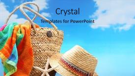  Presentation with beach bag - Beautiful slide set featuring closeup of summer beach bag backdrop and a light blue colored foreground