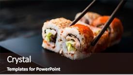  Presentation with chopsticks - Cool new presentation design with closeup of sushi rolls backdrop and a wine colored foreground