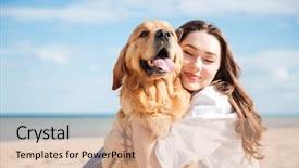  Presentation with dog - PPT layouts featuring closeup of tender smiling young background and a coral colored foreground