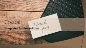  Presentation with thank - Slide deck consisting of closeup-of-thank-you-sticky background and a coral colored foreground