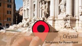  Presentation with rome - Slide set featuring closeup of the hand of a caucasian man holding a red marker at the famous trevi fountain or fontanta di trevi in rome italy background and a coral colored foreground