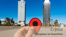  Presentation with man heart attact hand hold - PPT theme consisting of closeup-of-the-hand background and a coral colored foreground