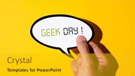  Presentation with geek - Presentation theme featuring closeup-of-the-hand background and a gold colored foreground
