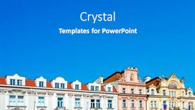 Presentation with old buildings - PPT layouts featuring closeup of the top section of some ancient buildings in the old town of prague in the czech republic with a blank space in the blue sky above background and a gray colored foreground