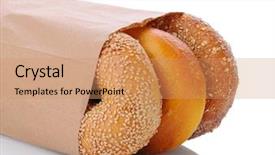  Presentation with brown paper bag - Amazing presentation having closeup of three bagels backdrop and a coral colored foreground