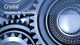  Presentation with gears - PPT layouts having closeup of three metal gears background and a ocean colored foreground
