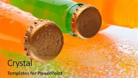  Presentation with soda - Colorful presentation design enhanced with closeup of three soda bottles backdrop and a gold colored foreground