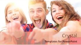  Presentation with forward - Theme with closeup of three young people showing hands forward background and a coral colored foreground