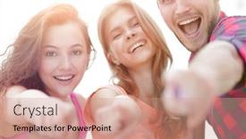  Presentation with forward - Slide deck having closeup of three young people showing hands forward background and a coral colored foreground