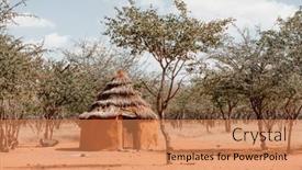  Presentation with hut - PPT layouts having closeup-of-traditional-hut background and a coral colored foreground