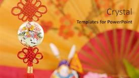  Presentation with festive - Theme featuring closeup of traditional lucky knot with festive background background and a gold colored foreground