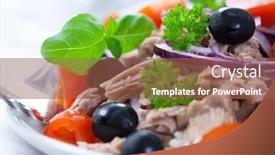  Presentation with healthy nutrition - Beautiful PPT theme featuring closeup of tuna salad with rice red onion black olives cherry tomatoes and fresh herbs symbolic image concept for healthy nutrition close up backdrop and a violet colored foreground