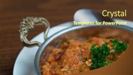  Presentation with close up wooden decking - Colorful presentation design enhanced with closeup of turkish meze acili ezme or spicy paste isolated on wooden background backdrop and a tawny brown colored foreground