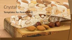  Presentation with hazelnuts - Presentation theme consisting of closeup-of-turron-blocks background and a coral colored foreground
