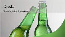  Presentation with beer bottle - Slide set enhanced with closeup of two green beer background and a light gray colored foreground