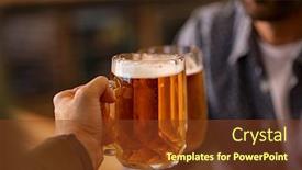  Presentation with cold beer - PPT layouts consisting of closeup-of-two-hands-clinking background and a tawny brown colored foreground