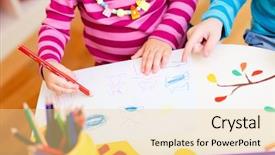  Presentation with colourful kids drawing - Audience pleasing presentation theme consisting of closeup of two kids drawing backdrop and a blonde colored foreground