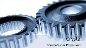  Presentation with gears - PPT theme featuring closeup of two metal gears background and a light blue colored foreground