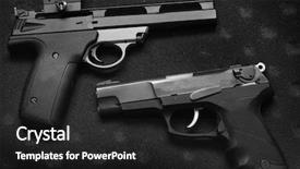  Presentation with shooting pistol - Audience pleasing slide set consisting of closeup of two pistols handguns backdrop and a dark gray colored foreground