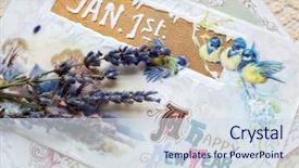  Presentation with happy new year - PPT theme having closeup of vintage january 1st background and a sky blue colored foreground