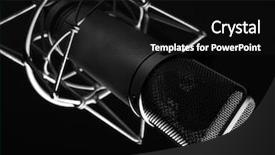  Presentation with microphone - Presentation theme featuring closeup of vintage memebrane microphone background and a black colored foreground
