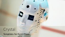  Presentation with robot - PPT theme enhanced with closeup-of-white-illuminated-human and a soft green colored foreground
