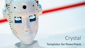  Presentation with robot - PPT theme having closeup-of-white-illuminated-human and a  colored foreground