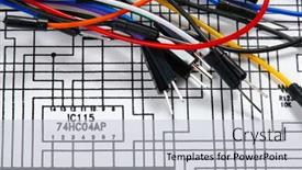  Presentation with electric wires - Beautiful slide deck featuring closeup of wires on circuit backdrop and a light gray colored foreground