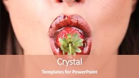  Presentation with chocolate strawberry - Cool new PPT layouts with closeup of woman eating strawberry backdrop and a  colored foreground