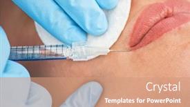  Presentation with injection - Presentation theme having closeup of woman gets injection background and a coral colored foreground