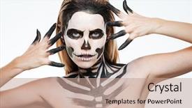  Presentation with gothic - Slide deck consisting of closeup of woman with gothic background and a coral colored foreground