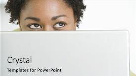  Presentation with african american women in computer - Slides featuring closeup of young african american background and a  colored foreground