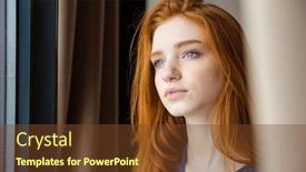  Presentation with long hair - Audience pleasing slide set consisting of closeup of young beautiful tender pensive woman with long red hair looking away and dreaming backdrop and a tawny brown colored foreground