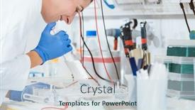  Presentation with chemical experiment - Presentation theme featuring closeup-of-young-happy-female background and a sky blue colored foreground