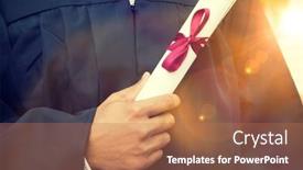  Presentation with student - Cool new PPT theme with closeup-of-young-male-student backdrop and a coral colored foreground