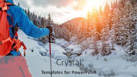  Presentation with winter sports - Presentation enhanced with closeup of young man walking on snowshoes in powder snow european alpine scenery winter sports and activities background and a light blue colored foreground