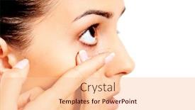  Presentation with contact lens - Colorful presentation enhanced with closeup of young woman wearing contact lens backdrop and a lemonade colored foreground