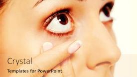  Presentation with contact lens - Presentation theme consisting of closeup of young woman wearing contact lens background and a lemonade colored foreground